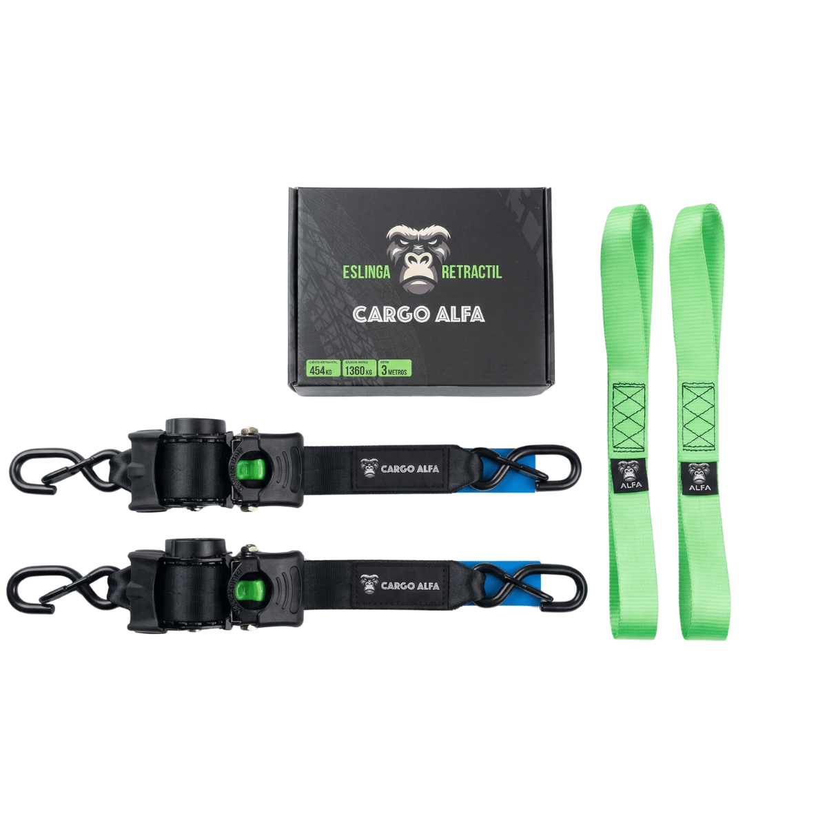Eslingas de Amarre 1.360 kg — Pack 2 | 3m x 5cm | Cargo Alfa - Cargo Alfa