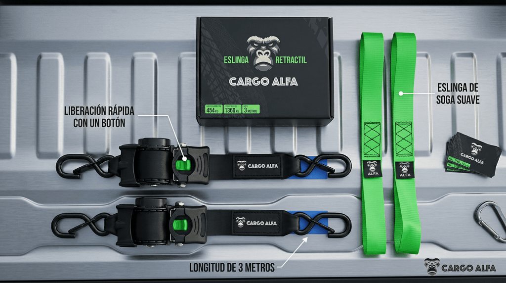 Eslingas de Amarre 1.360 kg — Pack 2 | 3m x 5cm | Cargo Alfa - Cargo Alfa