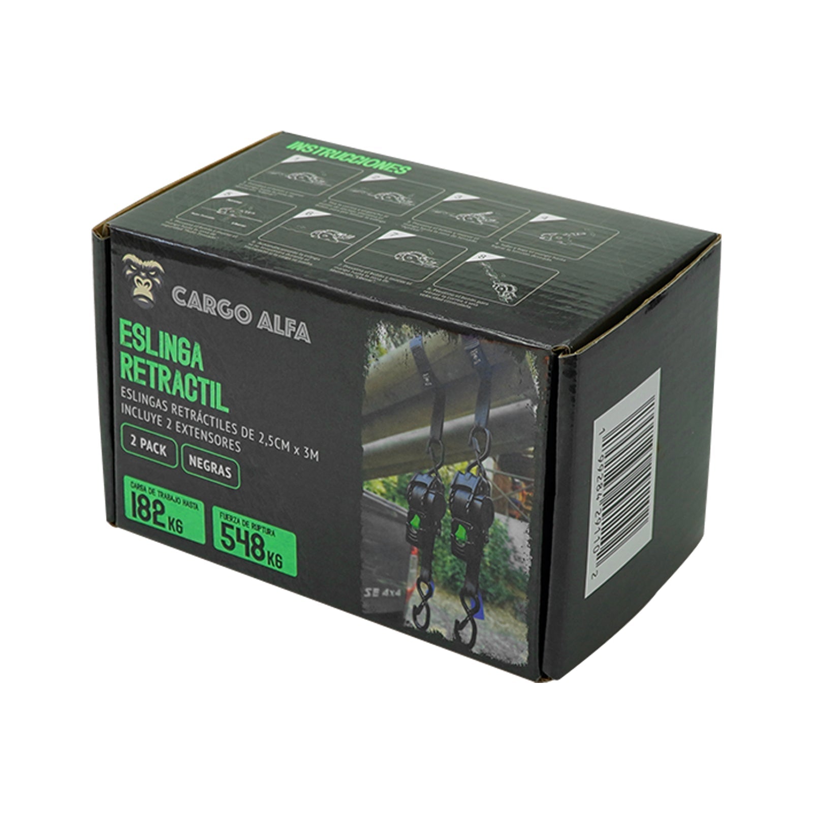 Eslingas de Amarre 548 kg — Pack 2 unidades 3m x 2,5cm | Cargo Alfa - Cargo Alfa